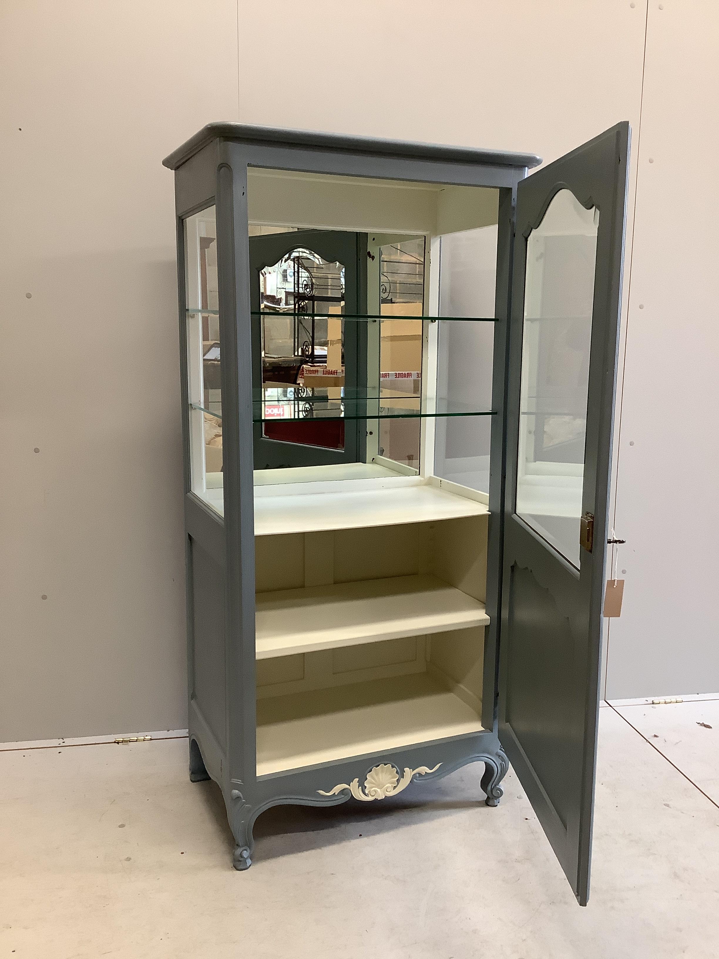 A Continental painted vitrine, width 80cm, depth 49cm, height 165cm